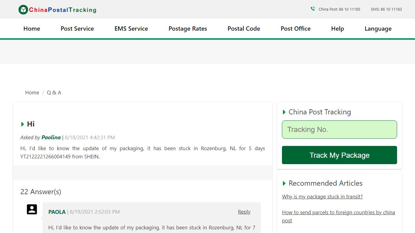 Hi - Q & A | China Postal Tracking