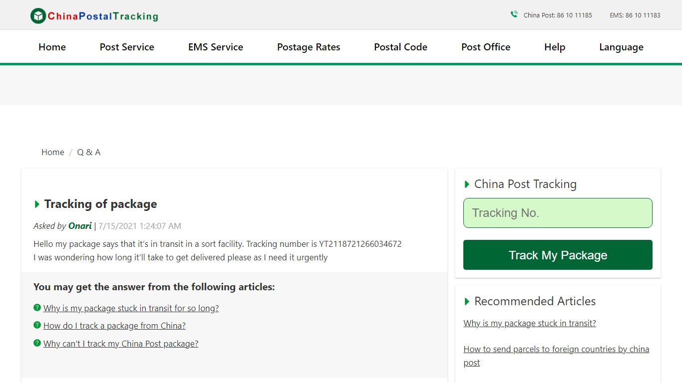 Tracking of package - Q & A | China Postal Tracking